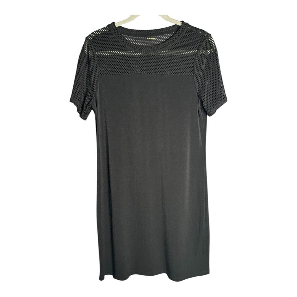 Michael Kors Black Short Sleeve Shift Dress With Mesh Top Medium